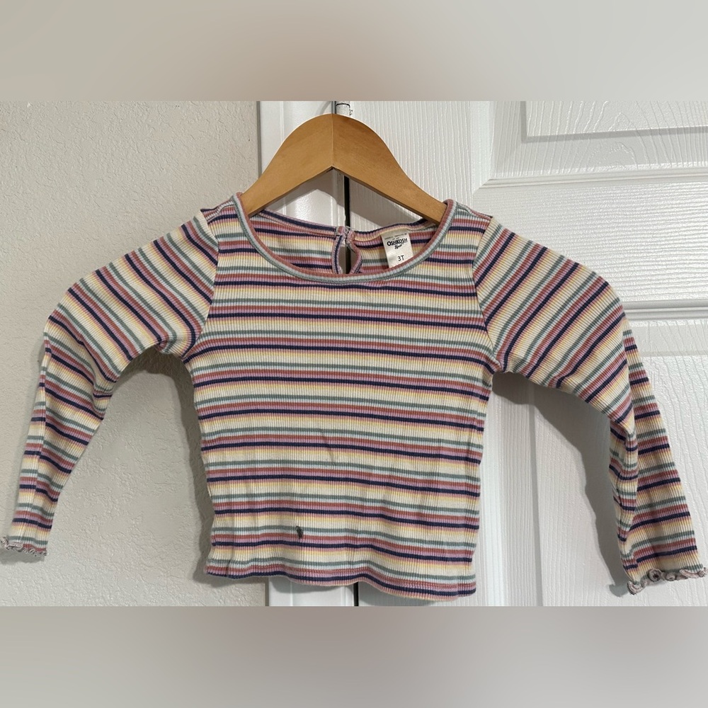 Oshkosh B’Gosh Toddler Girls Striped Semi Cropped Long Sleeve Shirt 3T *stain*